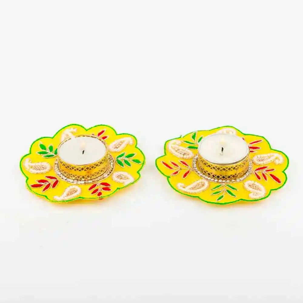 Floral pearl yellow tealight holder handmade